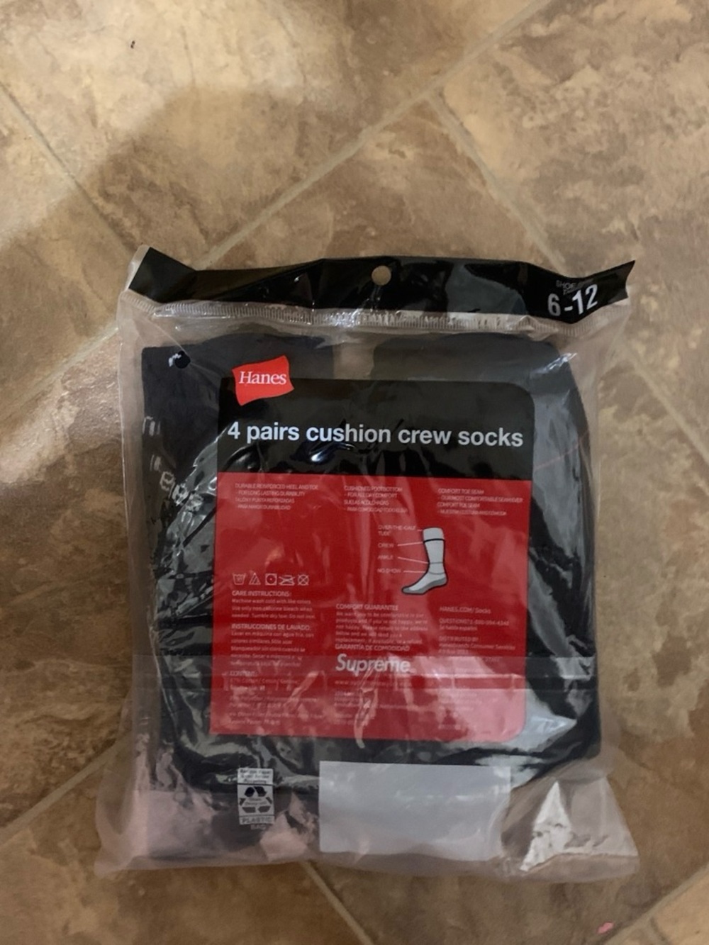 Hanes Black 4-Pack Cushion Crew Athletic Socks